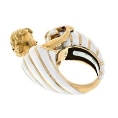 David Webb DAVID WEBB PLATINUM 18K YELLOW GOLD VIRGO MALE FIGURE WHITE ENAMEL RING - 3321622