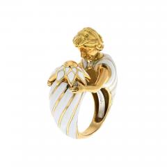 David Webb DAVID WEBB PLATINUM 18K YELLOW GOLD VIRGO MALE FIGURE WHITE ENAMEL RING - 3324260