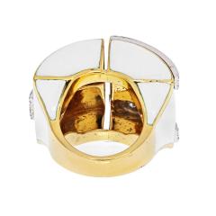 David Webb DAVID WEBB PLATINUM 18K YELLOW GOLD WHITE ENAMEL AND DIAMOND RING - 2345873