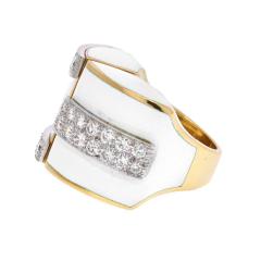 David Webb DAVID WEBB PLATINUM 18K YELLOW GOLD WHITE ENAMEL AND DIAMOND RING - 2345875