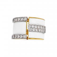 David Webb DAVID WEBB PLATINUM 18K YELLOW GOLD WHITE ENAMEL AND DIAMOND RING - 2349706