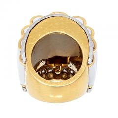 David Webb DAVID WEBB PLATINUM 18K YELLOW GOLD WHITE ENAMEL AND DIAMOND RING - 3486951