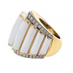 David Webb DAVID WEBB PLATINUM 18K YELLOW GOLD WHITE ENAMEL AND DIAMOND RING - 3486953