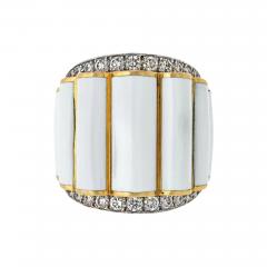 David Webb DAVID WEBB PLATINUM 18K YELLOW GOLD WHITE ENAMEL AND DIAMOND RING - 3489266