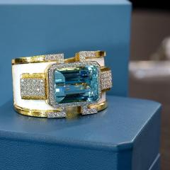 David Webb DAVID WEBB PLATINUM 18K YELLOW GOLD WHITE ENAMEL AQUAMARINE DIAMOND BRACELET - 2270233