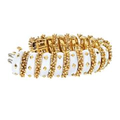 David Webb DAVID WEBB PLATINUM 18K YELLOW GOLD WHITE ENAMEL ARTICULATED BRACELET - 2494352