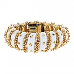 David Webb DAVID WEBB PLATINUM 18K YELLOW GOLD WHITE ENAMEL ARTICULATED BRACELET - 2495353