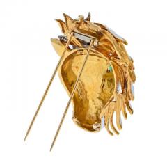 David Webb DAVID WEBB PLATINUM 18K YELLOW GOLD WHITE ENAMEL DIAMOND HORSE FACE BROOCH - 2653808