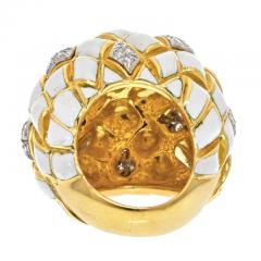 David Webb DAVID WEBB PLATINUM 18K YELLOW GOLD WHITE ENAMEL DOME RING - 2936068