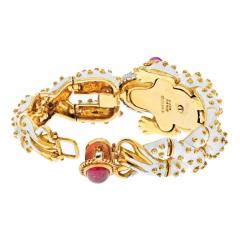 David Webb DAVID WEBB PLATINUM 18K YELLOW GOLD WHITE ENAMEL FROG WITH RUBY EYES BRACELET - 2936023