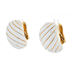 David Webb DAVID WEBB PLATINUM 18K YELLOW GOLD WHITE ENAMEL GOLD EARRINGS - 2777334