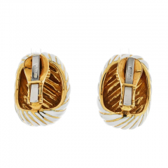 David Webb DAVID WEBB PLATINUM 18K YELLOW GOLD WHITE ENAMEL GOLD EARRINGS - 2777336