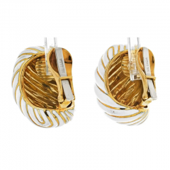 David Webb DAVID WEBB PLATINUM 18K YELLOW GOLD WHITE ENAMEL GOLD EARRINGS - 2777343