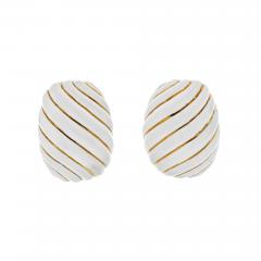 David Webb DAVID WEBB PLATINUM 18K YELLOW GOLD WHITE ENAMEL GOLD EARRINGS - 2784045