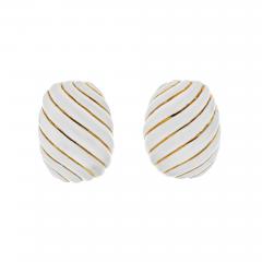 David Webb DAVID WEBB PLATINUM 18K YELLOW GOLD WHITE ENAMEL GOLD EARRINGS - 2784045