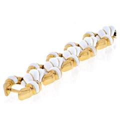 David Webb DAVID WEBB PLATINUM 18K YELLOW GOLD WHITE ENAMEL LINK BRACELET - 2029553
