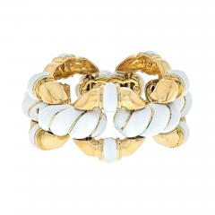 David Webb DAVID WEBB PLATINUM 18K YELLOW GOLD WHITE ENAMEL LINK BRACELET - 2030187