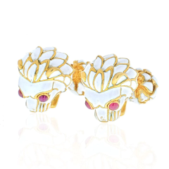 David Webb DAVID WEBB PLATINUM 18K YELLOW GOLD WHITE ENAMEL LION RUBY EYES CUFF LINKS - 3041226