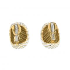 David Webb DAVID WEBB PLATINUM 18K YELLOW GOLD WHITE ENAMEL WAVE CLIP EARRINGS - 3226540