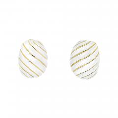 David Webb DAVID WEBB PLATINUM 18K YELLOW GOLD WHITE ENAMEL WAVE CLIP EARRINGS - 3229486