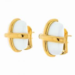 David Webb DAVID WEBB PLATINUM 18K YELLOW GOLD WHITE JASPER EARRINGS - 2936095