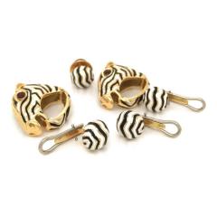 David Webb DAVID WEBB PLATINUM 18K YELLOW GOLD ZEBRA WHITE ENAMEL CUFFLINKS JEWELRY SET - 1767483