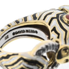 David Webb DAVID WEBB PLATINUM 18K YELLOW GOLD ZEBRA WITH DIAMONDS AND RUBY EYES RING - 3697211