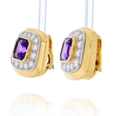 David Webb DAVID WEBB PLATINUM 18K YG CUSHION CUT AMETHYST AND DIAMOND CLIP ON EARRINGS - 2444550