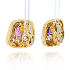 David Webb DAVID WEBB PLATINUM 18K YG CUSHION CUT AMETHYST AND DIAMOND CLIP ON EARRINGS - 2444551
