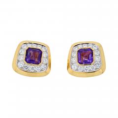 David Webb DAVID WEBB PLATINUM 18K YG CUSHION CUT AMETHYST AND DIAMOND CLIP ON EARRINGS - 2450948