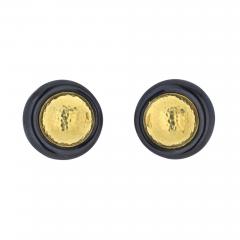 David Webb DAVID WEBB PLATINUM 18K YG HAMMERED GOLD AND BLACK ENAMEL CLIP EARRINGS - 2486060