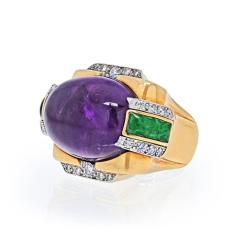 David Webb DAVID WEBB PLATINUM 18K YG OVAL AMETHYST GREEN ENAMEL AND DIAMOND RING - 2594993