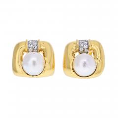 David Webb DAVID WEBB PLATINUM 18K YG SOFT CUSHION SHAPED PEARL AND DIAMOND EARRINGS - 2111268