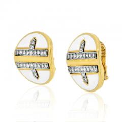 David Webb DAVID WEBB PLATINUM 18K YG WHITE ENAMEL DIAMOND METRO COLLECTION EARRINGS - 2483919