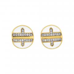 David Webb DAVID WEBB PLATINUM 18K YG WHITE ENAMEL DIAMOND METRO COLLECTION EARRINGS - 2486065