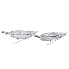 David Webb DAVID WEBB PLATINUM 40 CARAT DIAMOND FEATHER SET OF TWO BROOCHES - 1932098