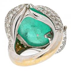 David Webb DAVID WEBB PLATINUM CABOCHON CUT GREEN EMERALD AND DIAMOND RING - 3226573