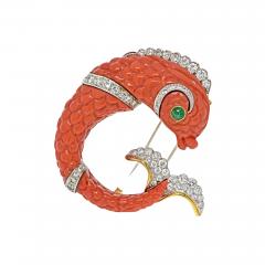 David Webb DAVID WEBB PLATINUM CARVED CORAL DOLPHIN CLIP BROOCH - 3229494