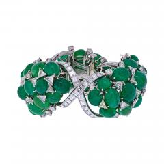 David Webb DAVID WEBB PLATINUM GREEN EMERALD AND DIAMOND FLEXIBLE BRACELET - 2030179