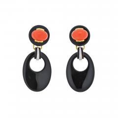 David Webb DAVID WEBB PLATINUM ONYX AND CORAL DROP DOOR KNOCKER EARRINGS - 2424655