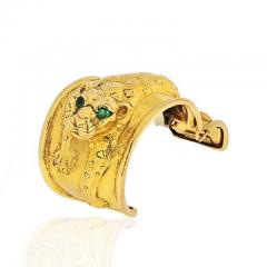 David Webb DAVID WEBB REPOUSSE PLATINUM 18K YELLOW GOLD LEOPARD EMERALD EYE CUFF BRACELET - 1858630