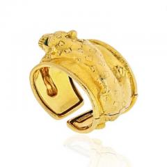 David Webb DAVID WEBB REPOUSSE PLATINUM 18K YELLOW GOLD LEOPARD EMERALD EYE CUFF BRACELET - 1858631