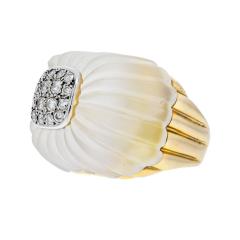 David Webb DAVID WEBB ROCK CRYSTAL 18K YELLOW GOLD DIAMOND FLUTED ROCK CRYSTAL RING - 2621897
