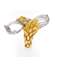 David Webb DAVID WEBB ROCK CRYSTAL PLATINUM 18K YELLOW GOLD ROCK CYSTAL BYPASS RING - 2621894