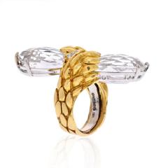 David Webb DAVID WEBB ROCK CRYSTAL PLATINUM 18K YELLOW GOLD ROCK CYSTAL BYPASS RING - 2621895