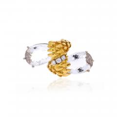 David Webb DAVID WEBB ROCK CRYSTAL PLATINUM 18K YELLOW GOLD ROCK CYSTAL BYPASS RING - 2624684