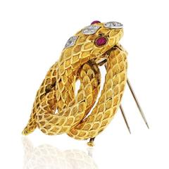 David Webb DAVID WEBB SERPENT PLATINUM 18K YELLOW GOLD DIAMOND RUBIES BROOCH - 1755838