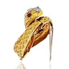 David Webb DAVID WEBB SERPENT PLATINUM 18K YELLOW GOLD DIAMOND RUBIES BROOCH - 1755839