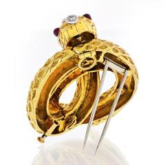 David Webb DAVID WEBB SERPENT PLATINUM 18K YELLOW GOLD DIAMOND RUBIES BROOCH - 1755840