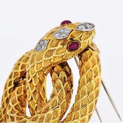 David Webb DAVID WEBB SERPENT PLATINUM 18K YELLOW GOLD DIAMOND RUBIES BROOCH - 1755841